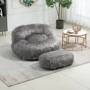 YOZHIQU Pouf poire en fausse fourrure, canapé/repose-pieds durable et confortable, chaise longue à dossier haut, pour adultes et enfants, intérieur (gris) - Publicité