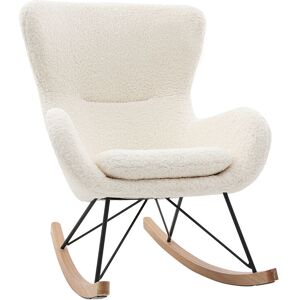 Miliboo - Rocking chair scandinave en tissu effet peau de mouton blanc, métal noir et bois clair eskua - Beige - Publicité