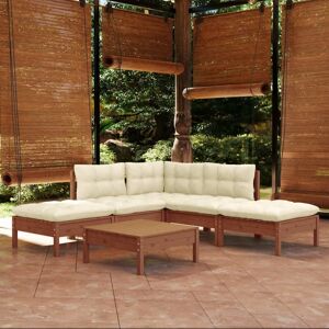 VIDAXL Salon de jardin 6 pcs avec coussins marron miel bois de pin - Publicité