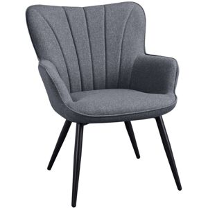 Yaheetech - Fauteuil de Salon en Tissu Effet Lin avec Dossier Plissé et Incurvé Chaise de Salle à Manger Scandinave Fauteuil d'appoint pour Salon Chambre Cuisine Salle à Manger Gris - Publicité