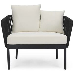 NV GALLERY Fauteuil outdoor SANTA MONICA - Fauteuil outdoor, Assise blanc écru, Cordage & métal noir, 70x87 Crème / Noir