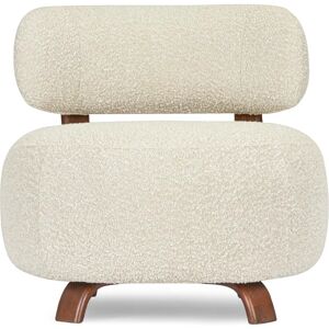 NV GALLERY Fauteuil PLATON - Fauteuil, Blanc avoine boucle & bois de frene teinte noyer, Ø75 Ecru / Marron