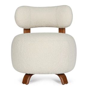 Fauteuil PLATON - Fauteuil, Ecru bouclé & bois de frêne teinte noyer, Ø60 Ecru / Marron