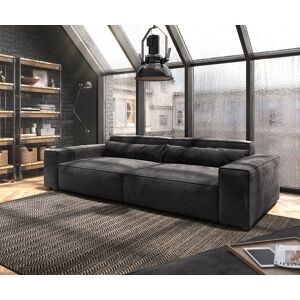 DELIFE Big Sofa Sirpio XL 270x130 cm Microfibre Noir avec Tabouret