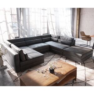 Canapé-panoramique Elio 300x185 cm similicuir vintage anthracite avec pouf