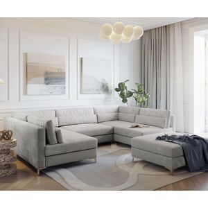 DELIFE Canapé-panoramique Elio 300x185 cm corde gris argenté avec pouf