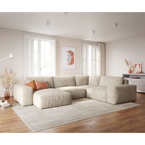 DELIFE Canape panoramique Lanzo XL 360x260 cm Velours côtele Beige Recamiere variable