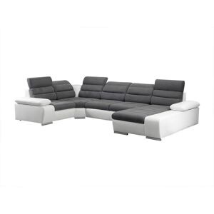 Vente unique Canape dangle panoramique convertible en tissu et simili BOILEAU Bicolore GrisBlanc Angle droit