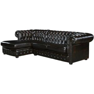 Vente-unique.com Canapé d'angle chesterfield BRENTON 100% cuir de buffle - Marron reflets châtains - Angle gauche - Publicité