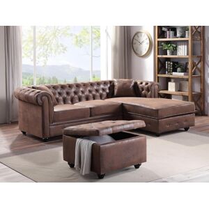 Vente unique Canape dangle chesterfield reversible TOLEDO en microfibre vieillie Marron