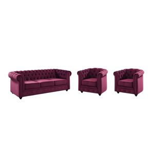 Vente-unique Canapé 3 places et 2 fauteuils CHESTERFIELD - Velours pourpre