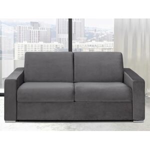 Vente-unique Canape 3 places convertible express en velours anthracite - Couchage lattes larges 140 cm - Matelas 14 cm CALITO