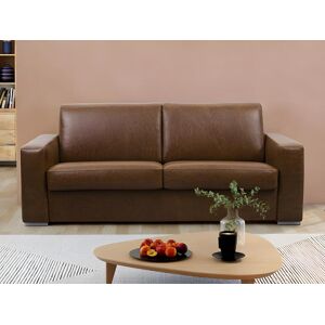 Vente-unique.com Canapé 3 places convertible express 100% cuir de buffle vintage caramel matelas 18cm DELECTEA II