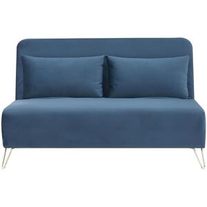 Banquette convertible 2 places Velours Bleu pieds dore Style scandinave L 130 x P 90 x H 81 cm DEPLO