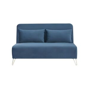 Banquette convertible 2 places Velours Bleu pieds dore Style scandinave L 130 x P 90 x H 81 cm DEPLO