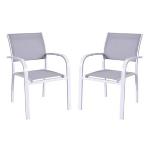 Vente-unique.com Lot de 2 fauteuils de jardin empilables en aluminium et textilene - Assise grise - PAIA de MYLIA