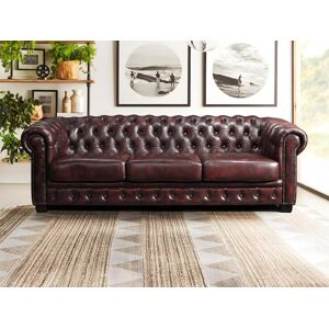 Vente uniquecom Canape chesterfield 4 places BRENTON 100 cuir de buffle bordeaux