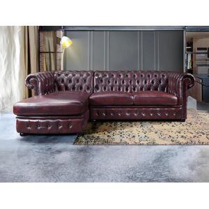 Vente-unique.com Canape d'angle chesterfield BRENTON 100% cuir de buffle - Bordeaux- Angle gauche