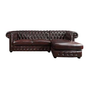 Vente-unique.com Canapé d'angle chesterfield BRENTON 100% cuir de buffle - Bordeaux- Angle droit