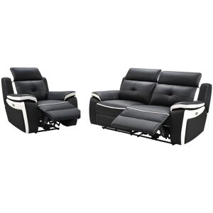 Vente unique Canape 3 places et un fauteuil relax electrique en cuir ANGELIQUE Noirblanc