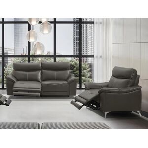 Vente unique Canape 3 places et un fauteuil relax electrique en cuir METRONOMYA Taupe