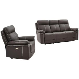 Vente unique Canape 3 places et un fauteuil relax electrique en cuir ISIRIS Marron