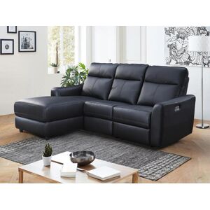 Vente-unique Canapé d'angle gauche relax électrique en cuir noir ISPICA