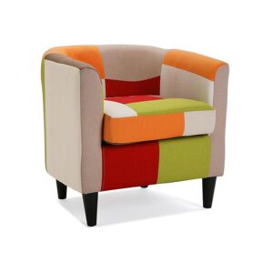 Versa Fauteuil pour salon Red Patchwork, 56 x 62 x 64 cm, Coton et Bois, Rouge