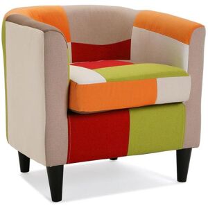 Versa Fauteuil pour salon Red Patchwork, 56 x 62 x 64 cm, Coton et Bois, Rouge