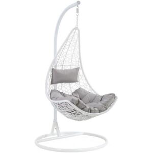 Vente-unique.com Fauteuil suspendu en resine tressee blanche et coussins gris - OROSI de MYLIA