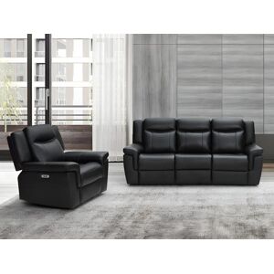 Vente-unique Canapé 3 places et un fauteuil relax électrique en cuir KENNETH - Noir