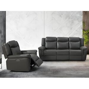 Vente unique Canape 3 places et un fauteuil relax electrique en cuir KENNETH Taupe