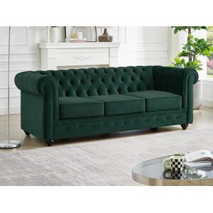 Vente-unique Canapé 3 places en velours vert CHESTERFIELD