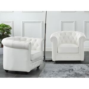 Vente-unique Lot de 2 fauteuils en cuir de buffle CHESTERFIELD - Blanc