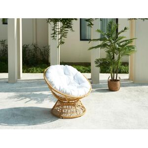 Fauteuil papasan rotatif en resine tressee - Naturel clair et coussin blanc - SYNDRA de MYLIA