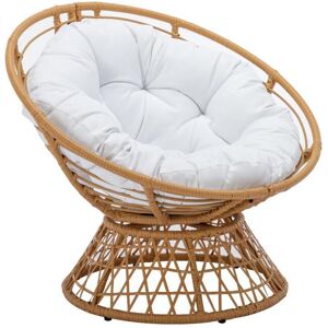 Vente-unique.com Fauteuil papasan rotatif en resine tressee - Naturel clair et coussin blanc - SYNDRA de MYLIA