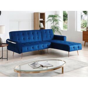 Vente-unique Canape d'angle convertible et reversible en velours bleu nuit POLANI