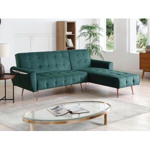 Vente-unique Canape d'angle convertible et reversible en velours vert sapin POLANI