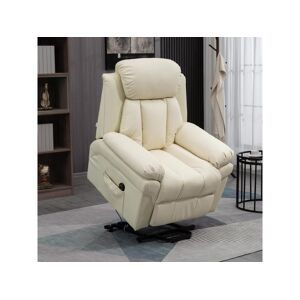 Homcom Fauteuil releveur inclinable avec repose-pied ajustable - fauteuil de relaxation electrique - revetement synthetique creme