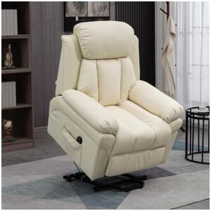 Homcom Fauteuil releveur inclinable avec repose-pied ajustable - fauteuil de relaxation electrique - revetement synthetique creme