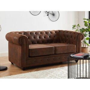 Vente-unique Canape 2 places CHESTERFIELD en microfibre aspect cuir vieilli