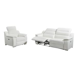 Vente-unique Canapé 3 places et fauteuil relax électrique en cuir blanc ARENA III