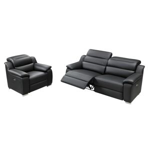 Vente-unique Canapé 3 places et fauteuil relax électrique en cuir noir ARENA III