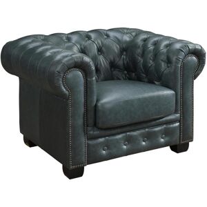 Vente-unique.com Fauteuil chesterfield BRENTON 100% cuir de buffle premium - Vert de gris