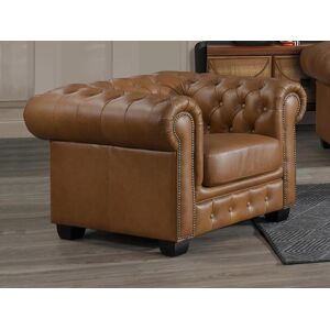 Vente-unique.com Fauteuil chesterfield BRENTON 100% cuir de buffle premium - Caramel vintage