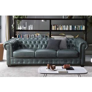 Vente uniquecom Canape chesterfield 4 places BRENTON 100 cuir de buffle premium Vert de gris