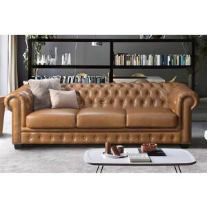 Vente uniquecom Canape chesterfield 4 places BRENTON 100 cuir de buffle premium Caramel vintage