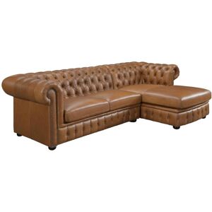 Vente-unique.com Canapé d'angle droit chesterfield BRENTON 100% cuir de buffle premium - Caramel vintage - Publicité