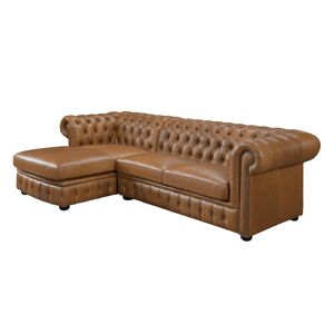 Vente-unique.com Canapé d'angle gauche chesterfield BRENTON 100% cuir de buffle premium - Caramel vintage