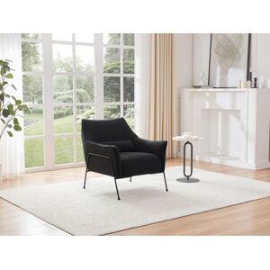 Vente-unique Fauteuil en tissu sherpa effet peau de mouton noir LOVENA